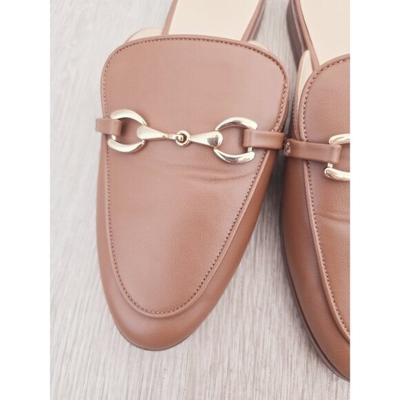Loft Cognac Brown Faux Leather Slip On Horsebit Backless Flats Mules Shoes 10 - Picture 3 of 10